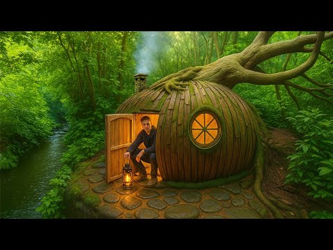 How I Used VINES to Build a Safe Shelter Under a Fallen Oak Tree in 7 Days. Survival, Bushcraft