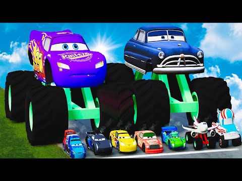Big & Small Purple McQueen – Doc Hudson Monster Wheels Crash in BeamNG Drive!