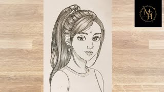 How to draw a girl face with ponytail hairstyle step by step//how to draw a girl face step by step