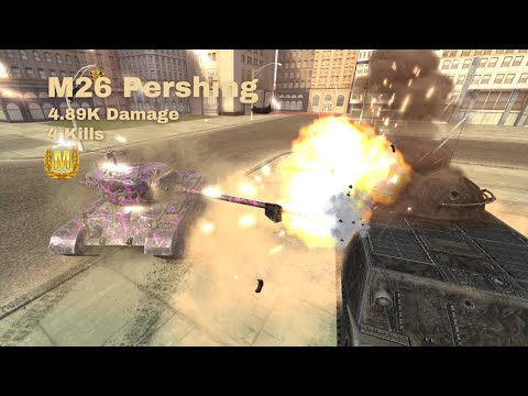 World of tanks Blitz: M26 Pershing (Ace tanker Mastery badge), 4.98K Damage, 4 Kills