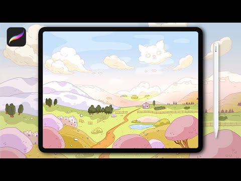 Draw a Dreamy CARTOON LANDSCAPE With Me - Easy PROCREATE Tutorial