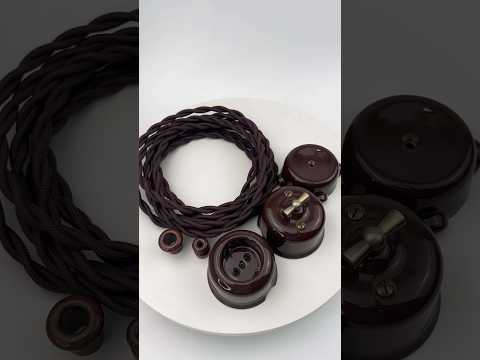 Ретро провід шоколадний кручений в поєднанні з керамічними вимикачами, розетками