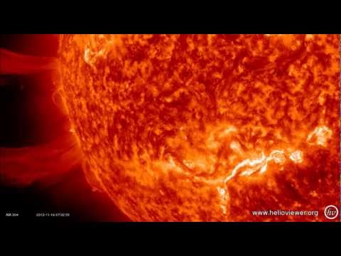 Beautiful eruption on new AR + C1.4 class solar flare near sunspot 1613 (Nov 16th, 2012) - Video Vax
