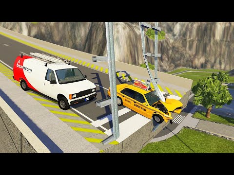 High Speed Driving Through Vertical Guardrail (Insane Crashes) - BeamNG drive Guardrails Crashes