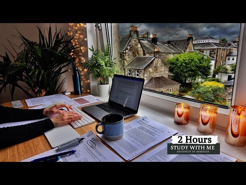 2 HOUR STUDY WITH ME on A RAINY DAY | Background noise, 10-min Break, No music, Study with Merve