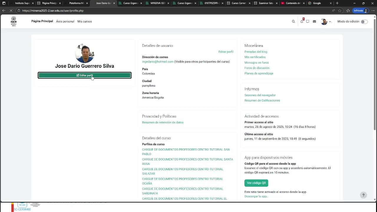 Actualizar Perfil En Minerva