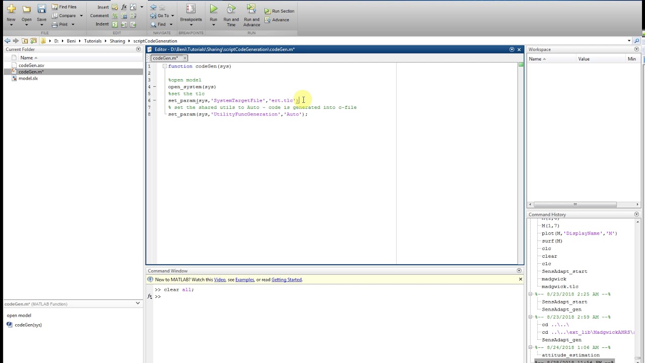 Simulink: Code generation script