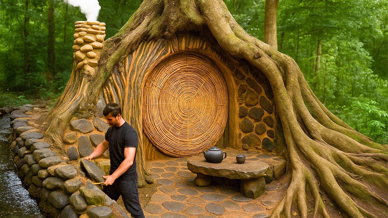 I Built a Hidden Forest Shelter Inside a Giant Tree