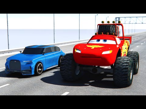 Bugatti SUV Spartacus Concept vs Lightning McQueen Monster Truck at Desert Drag Race