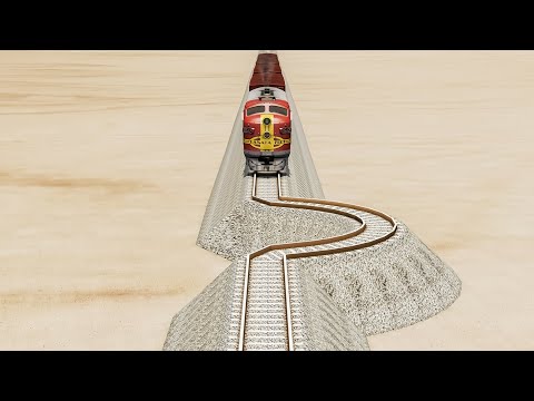 Impossible C Shape Rail Tracks Vs Trains Crossing Deep Water- BeamNG.Drive
