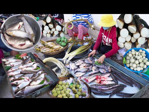 Walkaround Psar Ta Khmao Thmei Market Scenes, Khmer Food Market Scenes, Cambodian Street Food 2021