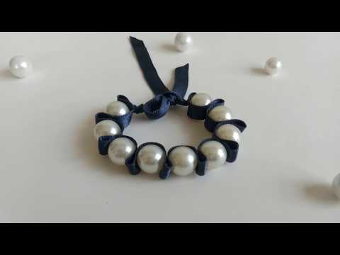 Ribbon and Pearl Bracelet/Making bracelets/How to make bracelets/Friendship bracelets/Pearl bracelet Video