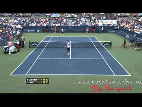 Amazing Passing Shot Roger Federer Vs Tomic Cincinnati Tennis Open 2012 (HD)