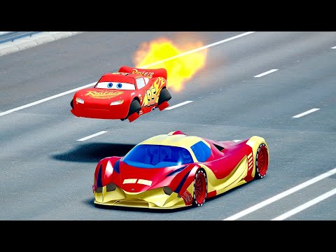 Lightning McQueen Spacecraft vs Devel Sixteen Iron Man Edition - 20 KM Drag Race