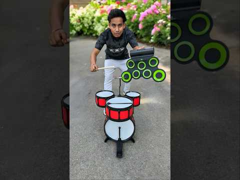 Red Drum Set And Electronic Drum Set Vs Hand Roll Up😱