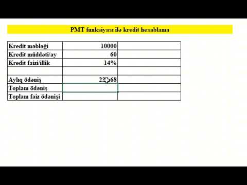 Excelde PMT() funksiyası,PMT function in Excel /@ZumrudBulud