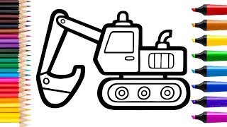 JCV Excavator Coloring Easy For Kids And Toddlers || Easy Coloring Book