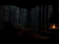 Rainy Day in a Cozy Cabin with a Fireplace | Rainfall in the forest for Sleep, Relax