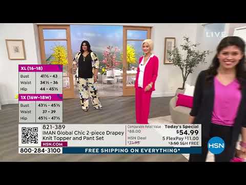 IMAN Global Chic 2piece Drapey Knit Topper and Pant Set