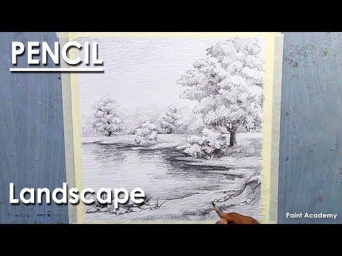 Mountains and Pine Tress Watercolor Pencil Landscape Drawing | steps to follow