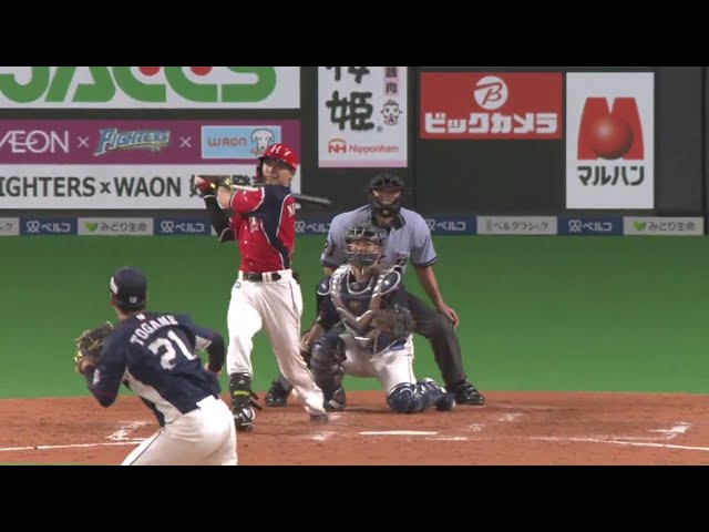 【4回裏】ファイターズ・西川 ライトフェンス直撃の2点タイムリー2ベースで再びリードを奪う!! 2019/7/3 F-L