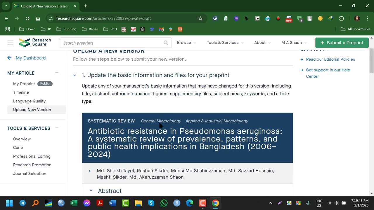 How to Submit the Updated Version of Manuscript to Research Square - A Preprint Server