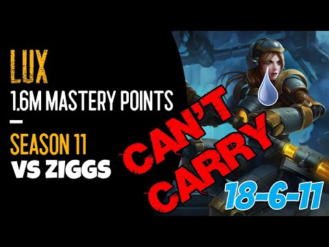 CAN'T CARRY - 1.6M MASTERY POINTS LUX vs ZIGGS (MID LANE) - League of Legends - Season 11
