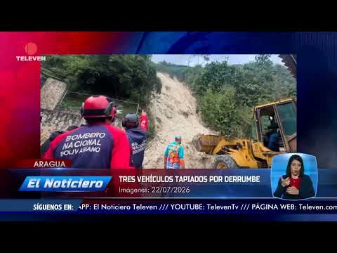 Tres vehículos tapiados por deslizamiento de tierra en Aragua – El Noticiero emisión meridiana