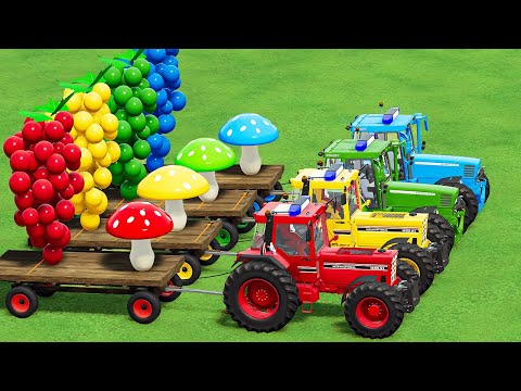 TRANSPORT & LOAD GRAPE & SOCCER BALL with CASE , FENDT POLICE TRACTORS & TESLA TRUCK! LOAD! FS22
