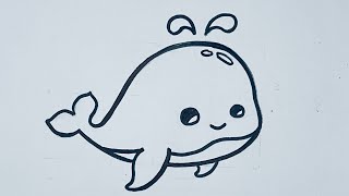How to Draw a Super Cute Whale Step by Step 🐳 | Easy Drawing Tutorial for Kids