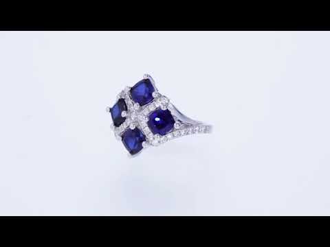 Peora 2.50 Carat Created Blue Sapphire Sterling Silver Quad Ring Sizes 5 to 9 SR11798