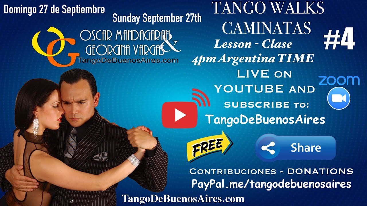 Clase 4 Caminatas de #TANGO - Tango WALKS Lesson #4 with Georgina Vargas & Oscar Mandagaran