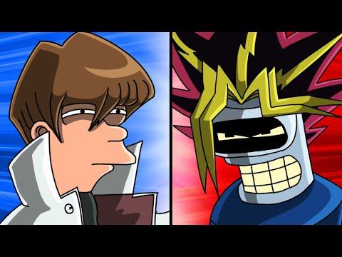 Bender challenges Fry to a Yu-Gi-Oh duel