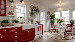 Download the video "Sweet Shabby Chic Cottage Kitchen Tour | COZY Red Kitchen with Tiny Dining Room"