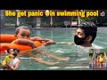 Saanu 🏊‍♀️ Swimming pool-ல பயந்துட்டா😕 | mama in swimming pool with mask 😷😂 | #s