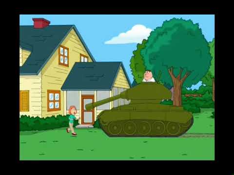 Family guy peter buys a tank and runs over joe