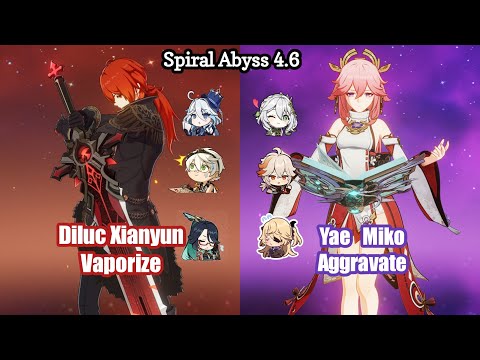 C2 Diluc Xianyun Vape & C0 Yae Miko Aggravate | 4.6 Spiral abyss - Floor 12 9 Stars