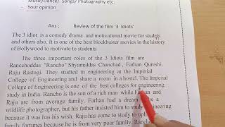 Film Review Of 3 Idiots writing Skill Class 12