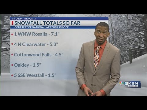 How much snow has fallen in Kansas so far noon update