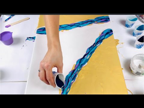 Dutch Pour on Iridescent Split Colour Base 💜 Turquoise & Purple 💜 acrylic paint pour, fluid art