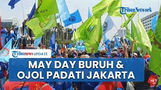 Jalanan Macet Parah, Ratusan Ribu Buruh Padati Kawasan Monas saat May Day 2026 di Jakarta Pusat