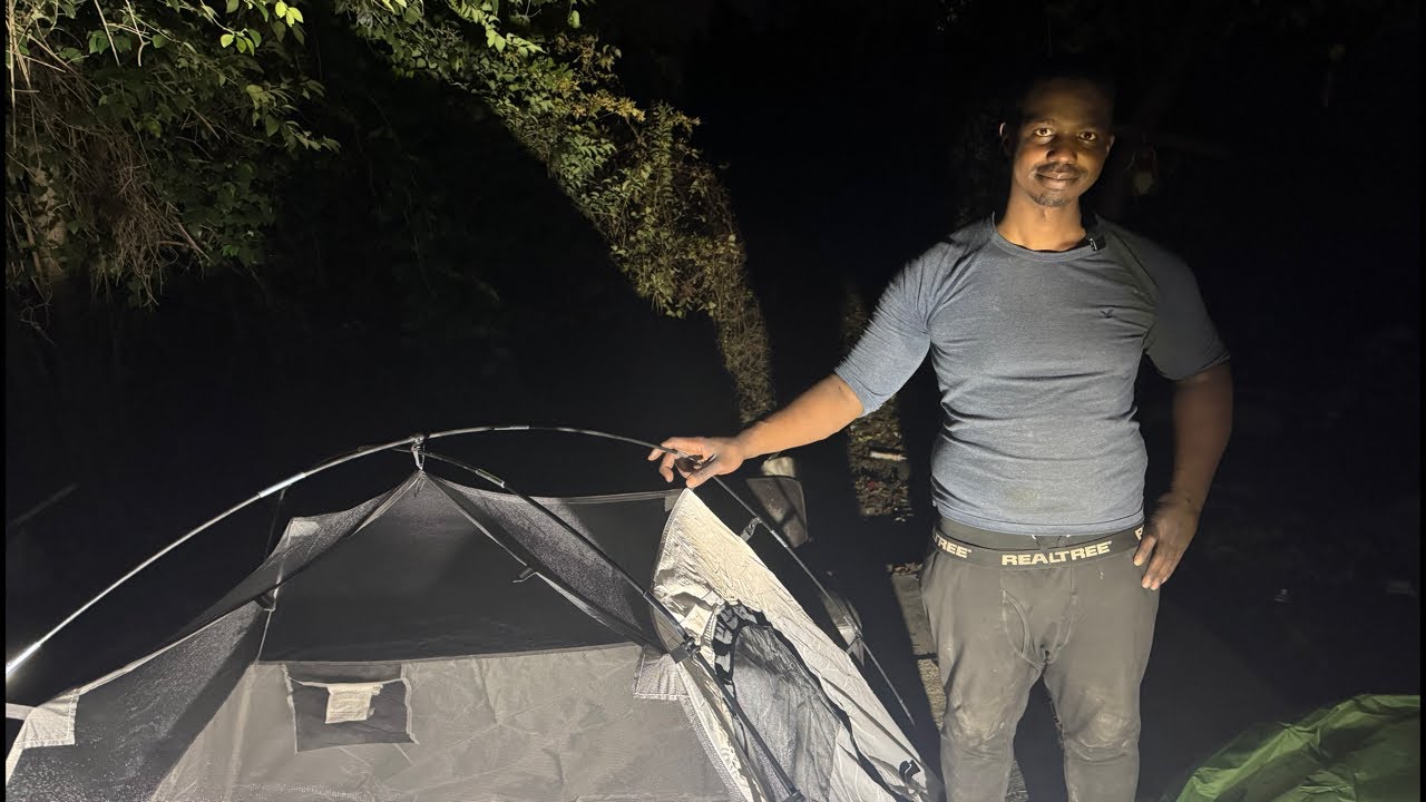 Setting up a tent subscribers bought for Calvin ￼