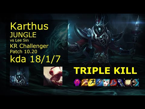 Karthus vs Lee Sin Jungle - KR Challenger 18/1/7 Patch 10.20 Gameplay // [롤] 카서스 vs 리 신 정글