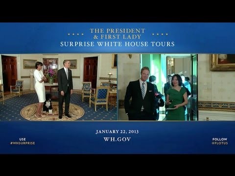 President Obama and First Lady Michelle Obama Surprise White House Visitors