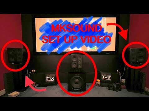 MK Sound S150 and V12+ THX Certified satellite and subwoofer physical setup w IsoAcoustics feet