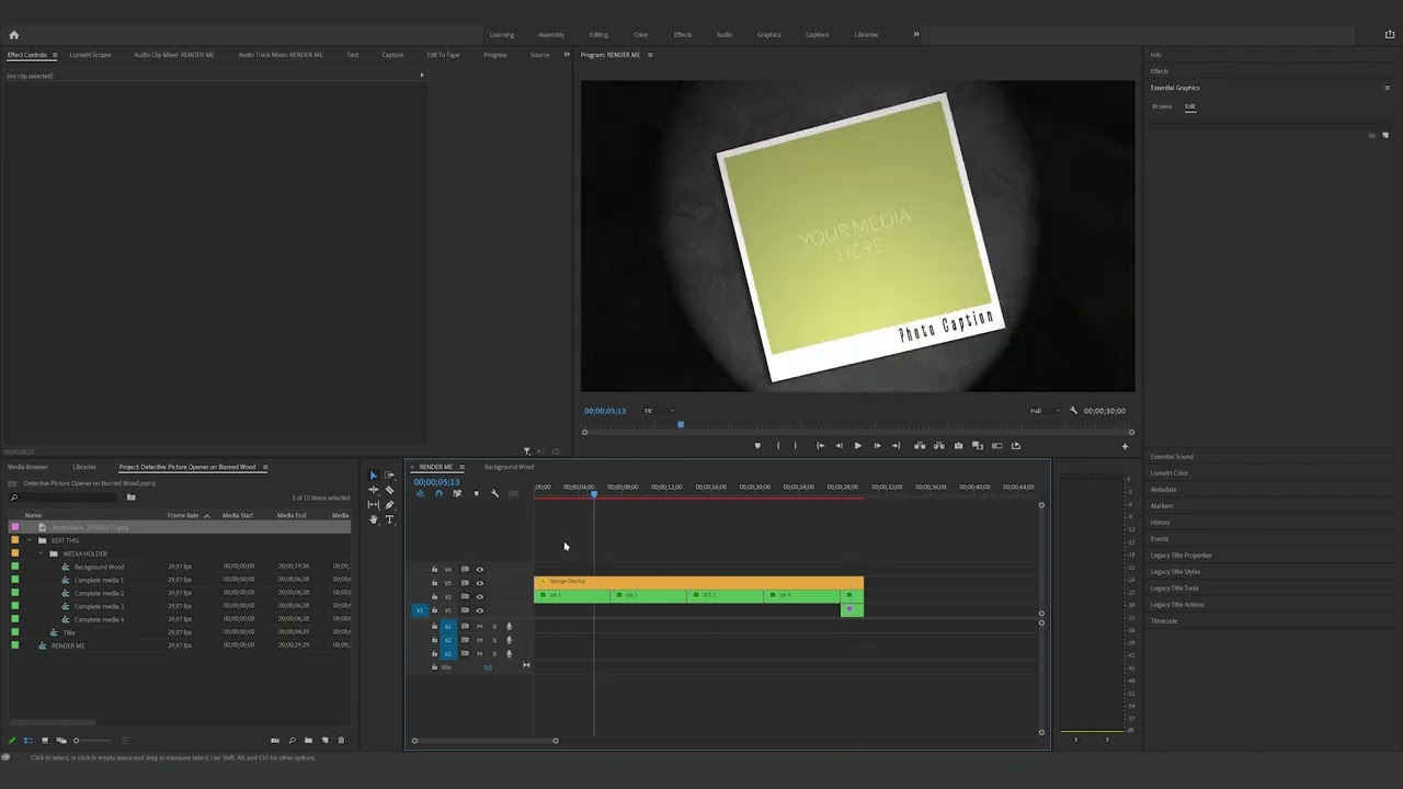 How to edit the Detective Picture Opener on Burned Wood in Premiere Pro