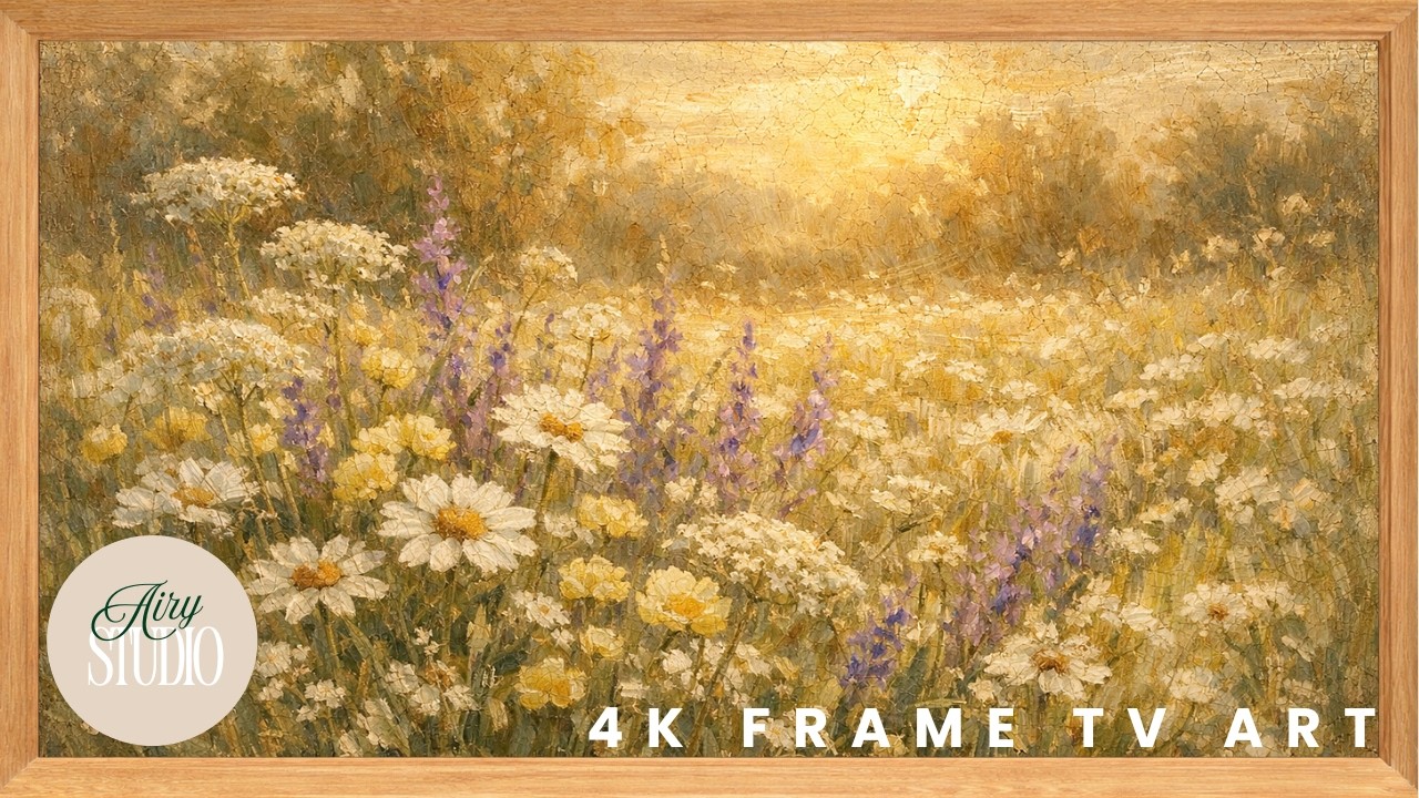 Wildflower Meadow at Sunset | 5 Hours 4K Frame TV Art | Relaxing Golden Field Painting