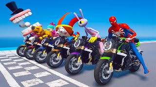 SPIDERMAN & SUPERHEROES The Amazing Digital Circus 🥽 Wild Stunt Racing Motorbikes 🏍| GTA 5