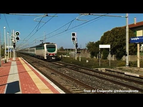 Intercity 505 con E403 strombazzante in transito + ricambio saluto della E402B a Campiglia Marittima