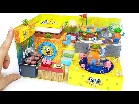 DIY Miniature Spongebob Swimming Pool Board House♥Hamburger car♥Jellyfish Pool~♥Build Amazing House